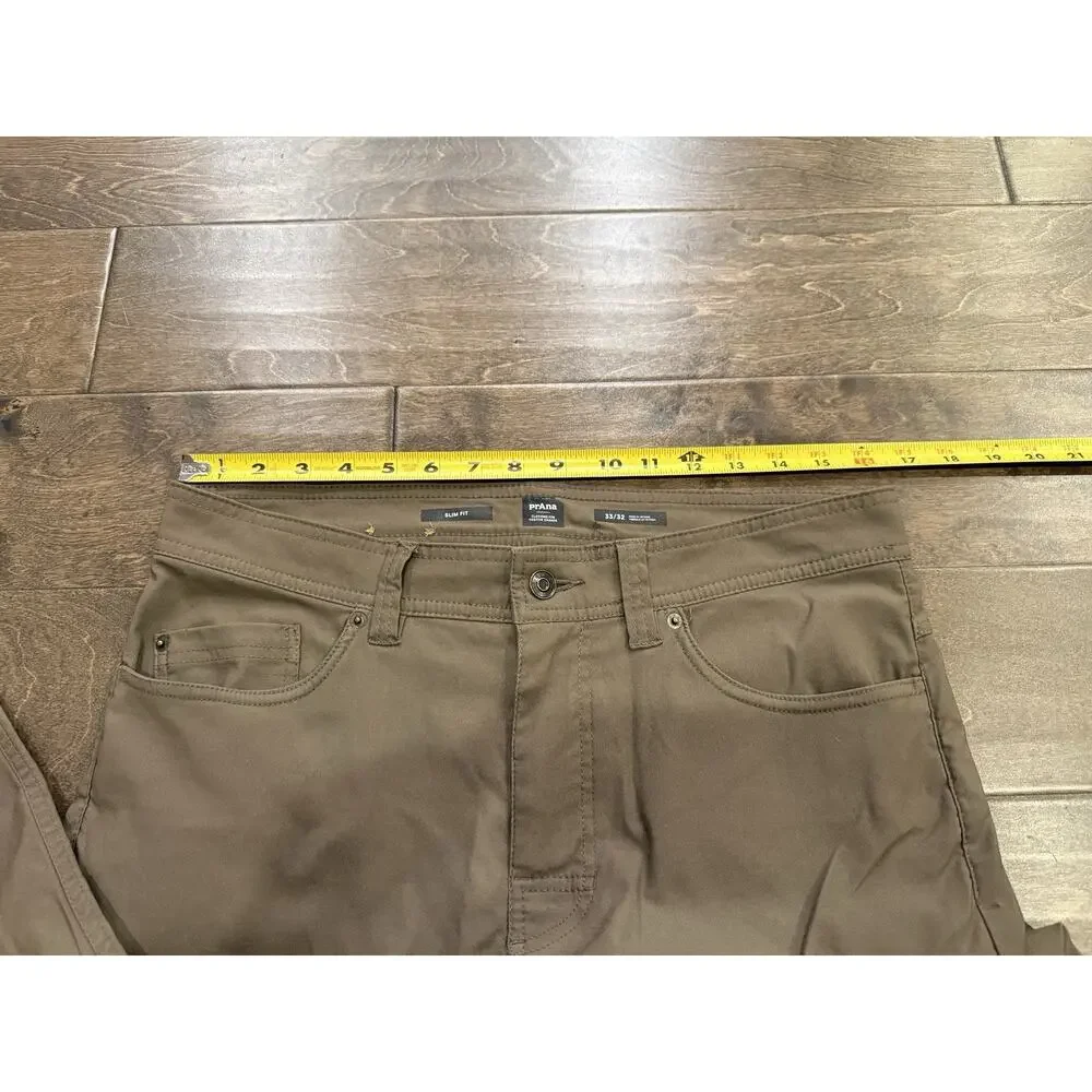 prAna Mens Brown Slim Fit 5 Pocket Straight Pants Size 33x32 Style# 1965551